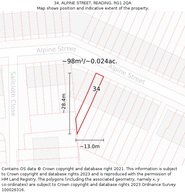 34, ALPINE STREET, READING, RG1 2QA: Plot and title map