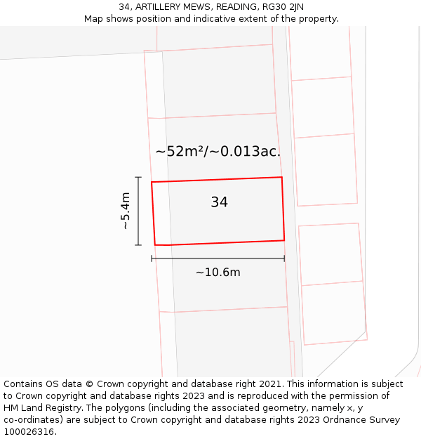 34, ARTILLERY MEWS, READING, RG30 2JN: Plot and title map