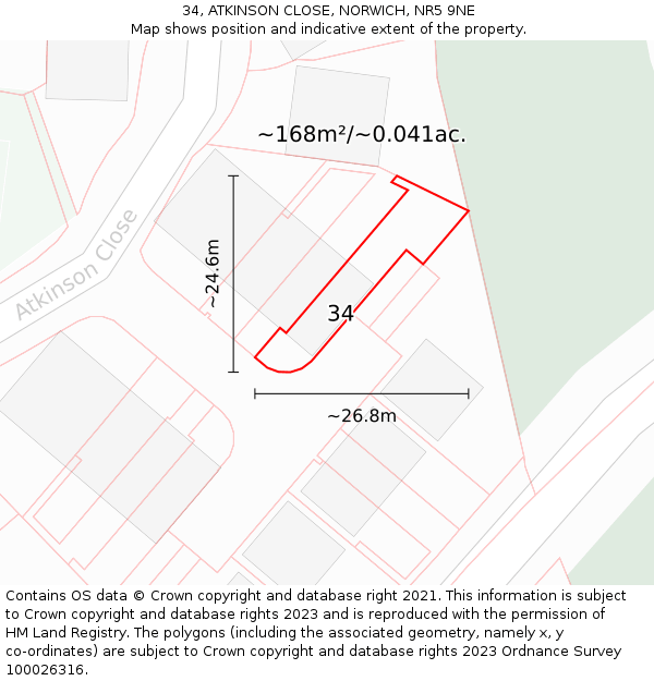 34, ATKINSON CLOSE, NORWICH, NR5 9NE: Plot and title map