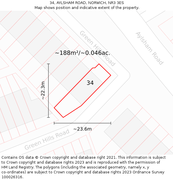 34, AYLSHAM ROAD, NORWICH, NR3 3ES: Plot and title map