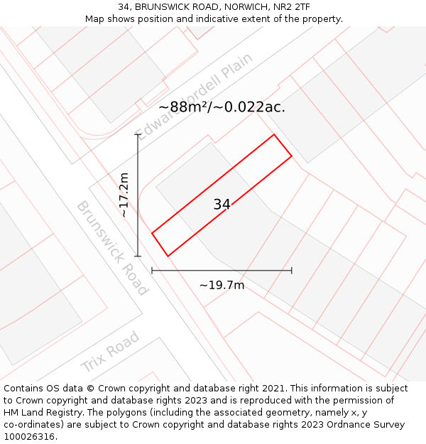 34, BRUNSWICK ROAD, NORWICH, NR2 2TF: Plot and title map