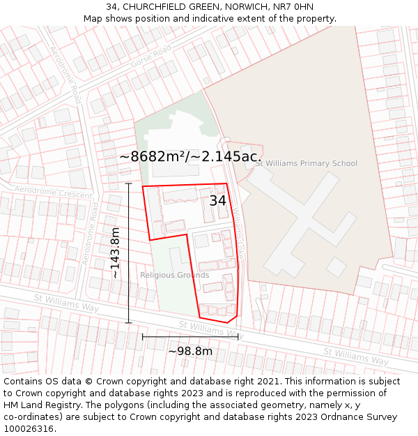34, CHURCHFIELD GREEN, NORWICH, NR7 0HN: Plot and title map