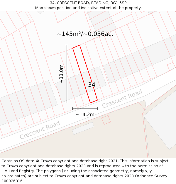 34, CRESCENT ROAD, READING, RG1 5SP: Plot and title map