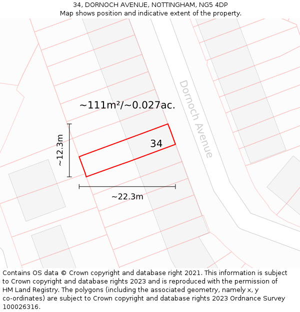 34, DORNOCH AVENUE, NOTTINGHAM, NG5 4DP: Plot and title map