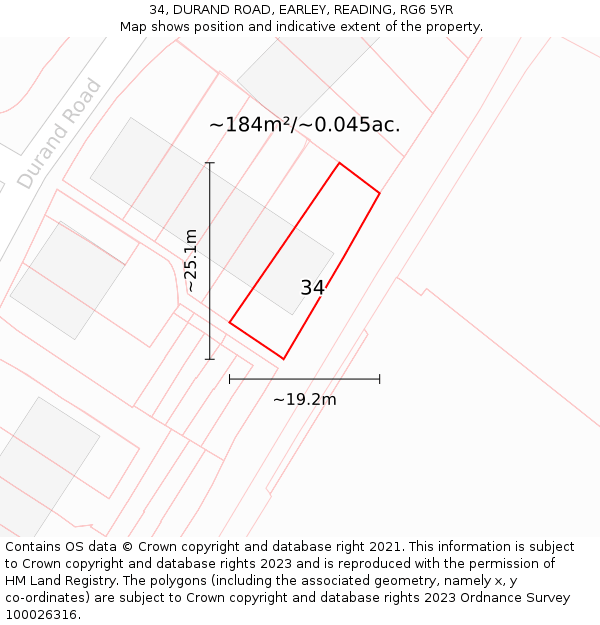 34, DURAND ROAD, EARLEY, READING, RG6 5YR: Plot and title map