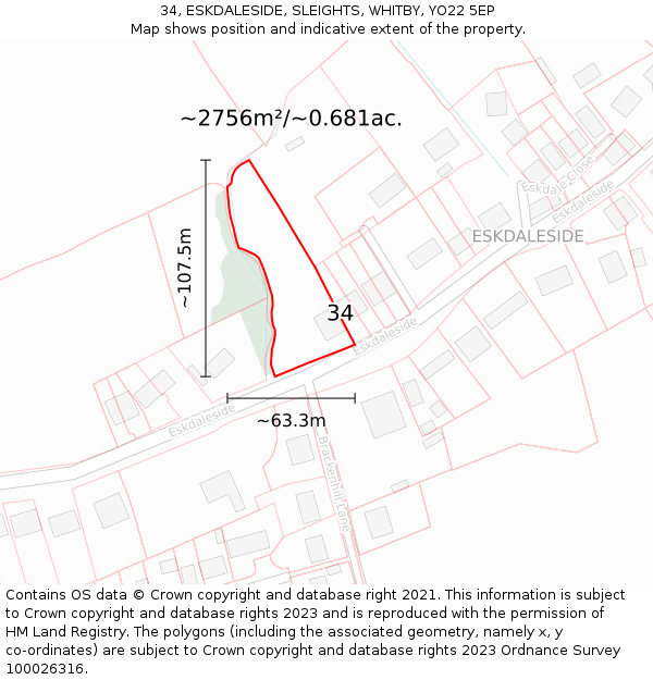 34, ESKDALESIDE, SLEIGHTS, WHITBY, YO22 5EP: Plot and title map