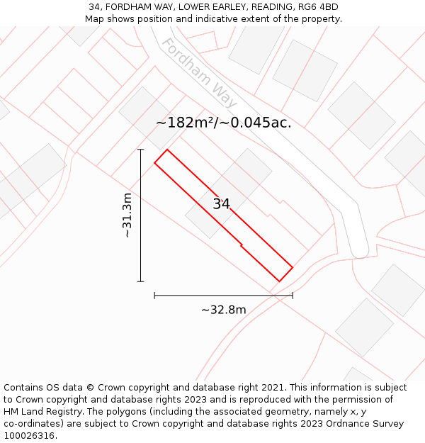 34, FORDHAM WAY, LOWER EARLEY, READING, RG6 4BD: Plot and title map