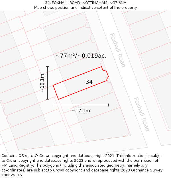 34, FOXHALL ROAD, NOTTINGHAM, NG7 6NA: Plot and title map