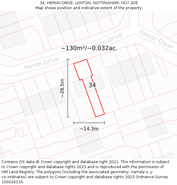 34, HERON DRIVE, LENTON, NOTTINGHAM, NG7 2DE: Plot and title map