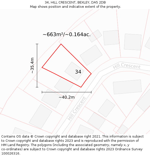 34, HILL CRESCENT, BEXLEY, DA5 2DB: Plot and title map