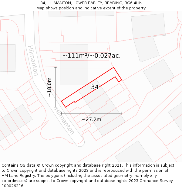 34, HILMANTON, LOWER EARLEY, READING, RG6 4HN: Plot and title map