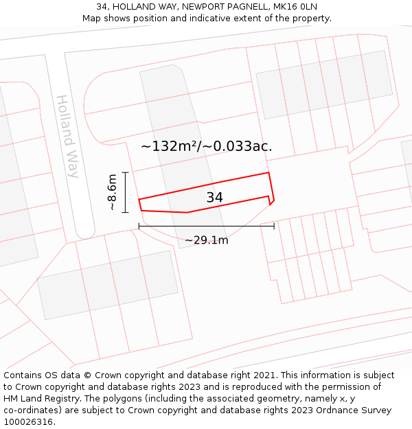 34, HOLLAND WAY, NEWPORT PAGNELL, MK16 0LN: Plot and title map