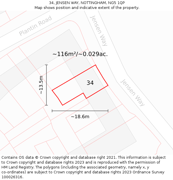 34, JENSEN WAY, NOTTINGHAM, NG5 1QP: Plot and title map