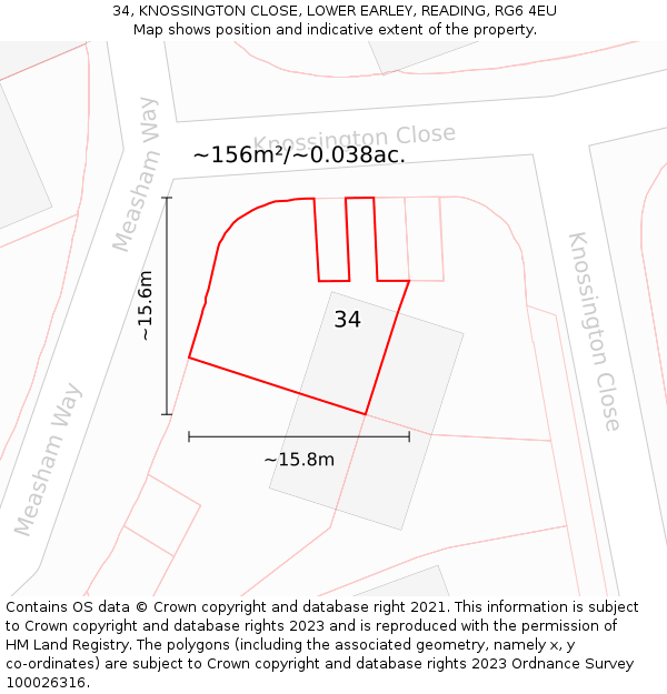 34, KNOSSINGTON CLOSE, LOWER EARLEY, READING, RG6 4EU: Plot and title map