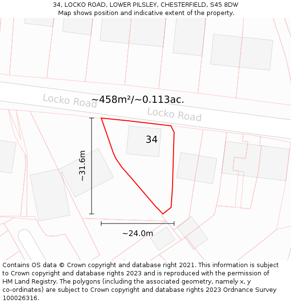 34, LOCKO ROAD, LOWER PILSLEY, CHESTERFIELD, S45 8DW: Plot and title map