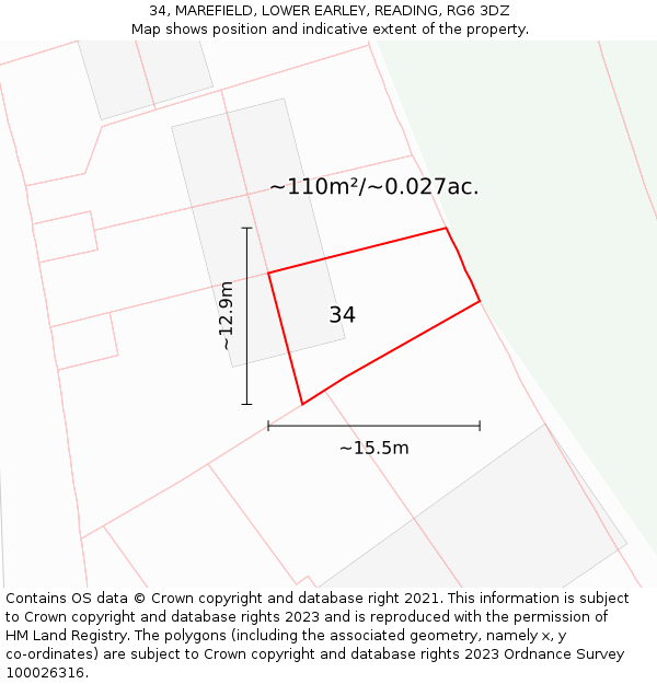 34, MAREFIELD, LOWER EARLEY, READING, RG6 3DZ: Plot and title map