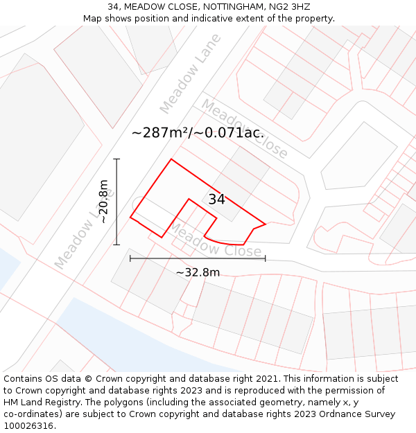 34, MEADOW CLOSE, NOTTINGHAM, NG2 3HZ: Plot and title map