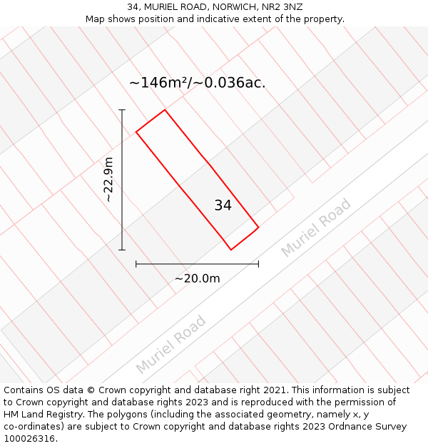34, MURIEL ROAD, NORWICH, NR2 3NZ: Plot and title map
