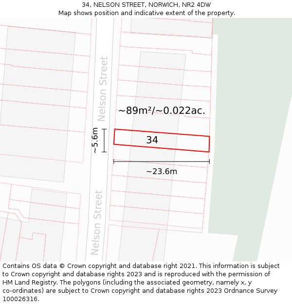 34, NELSON STREET, NORWICH, NR2 4DW: Plot and title map