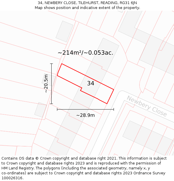 34, NEWBERY CLOSE, TILEHURST, READING, RG31 6JN: Plot and title map