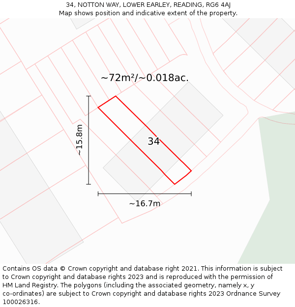 34, NOTTON WAY, LOWER EARLEY, READING, RG6 4AJ: Plot and title map