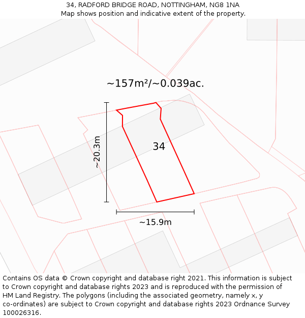 34, RADFORD BRIDGE ROAD, NOTTINGHAM, NG8 1NA: Plot and title map