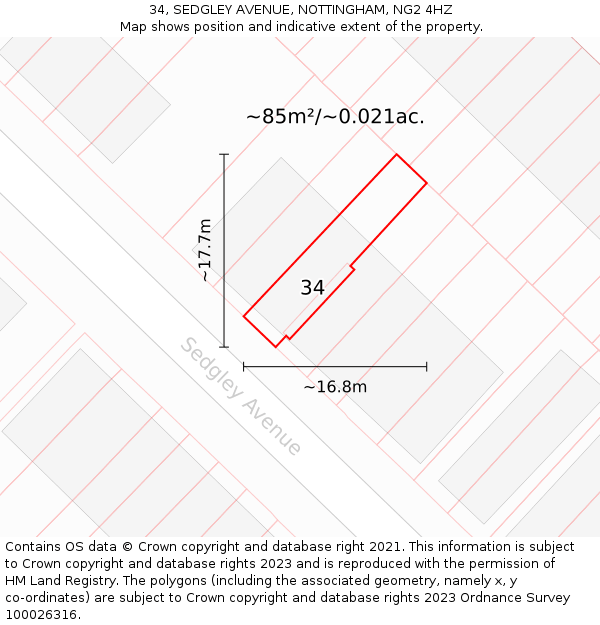34, SEDGLEY AVENUE, NOTTINGHAM, NG2 4HZ: Plot and title map