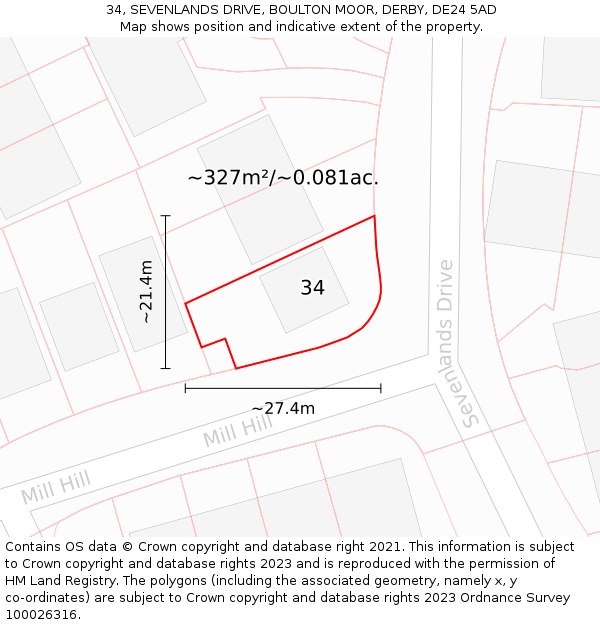 34, SEVENLANDS DRIVE, BOULTON MOOR, DERBY, DE24 5AD: Plot and title map