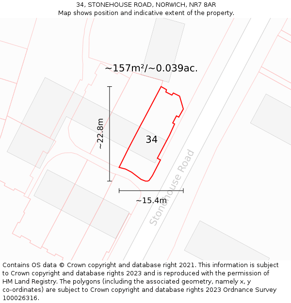 34, STONEHOUSE ROAD, NORWICH, NR7 8AR: Plot and title map