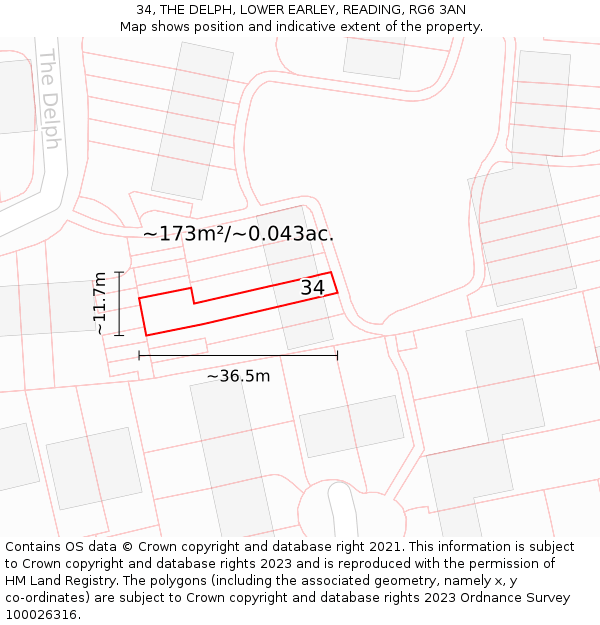 34, THE DELPH, LOWER EARLEY, READING, RG6 3AN: Plot and title map