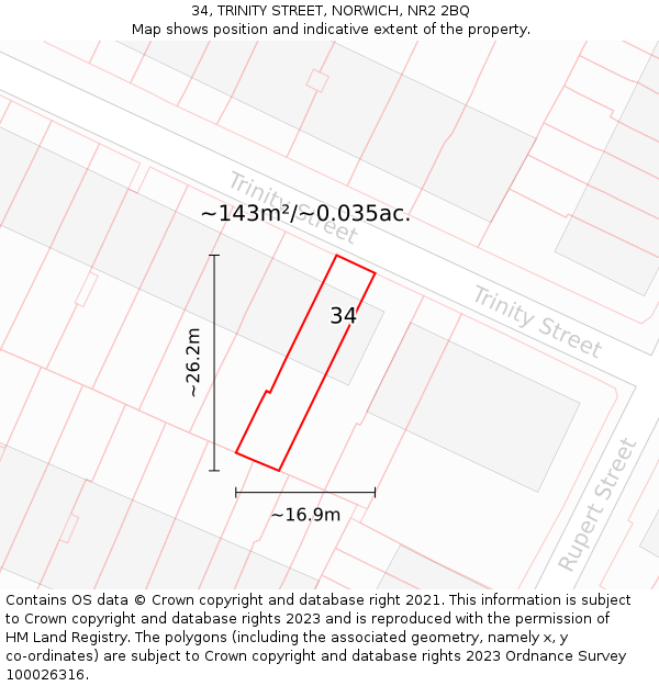 34, TRINITY STREET, NORWICH, NR2 2BQ: Plot and title map