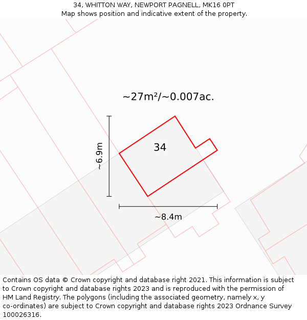 34, WHITTON WAY, NEWPORT PAGNELL, MK16 0PT: Plot and title map