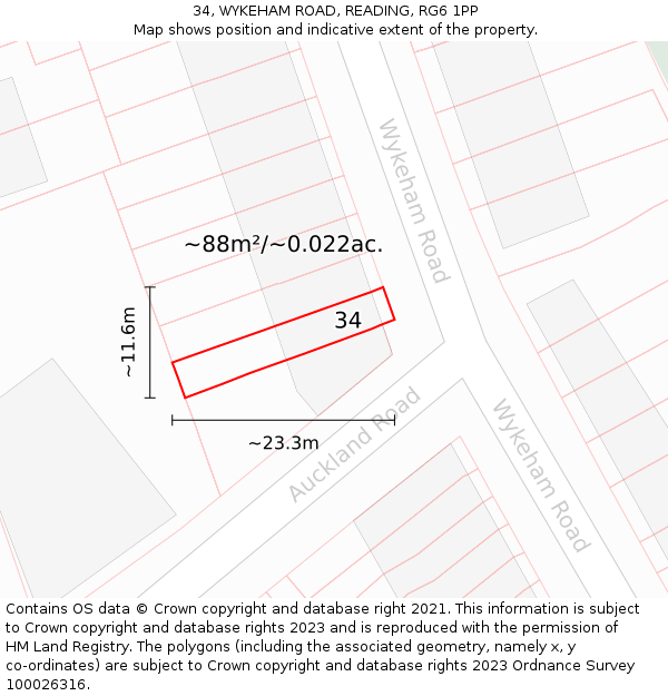 34, WYKEHAM ROAD, READING, RG6 1PP: Plot and title map