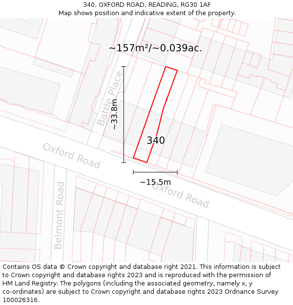 340, OXFORD ROAD, READING, RG30 1AF: Plot and title map