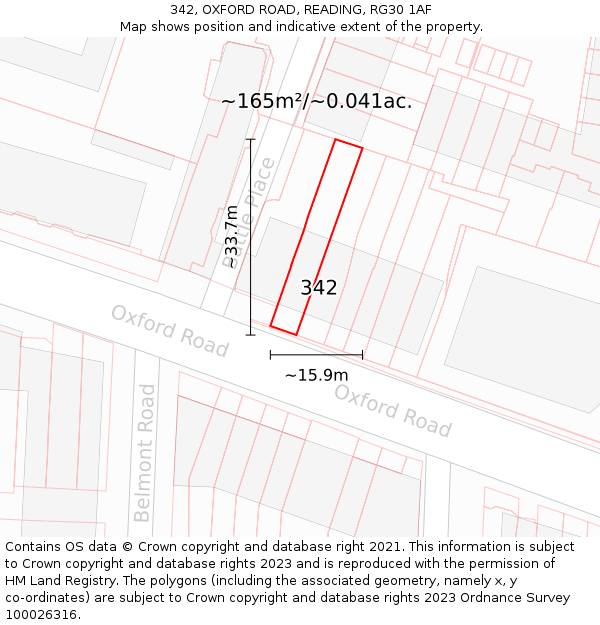 342, OXFORD ROAD, READING, RG30 1AF: Plot and title map