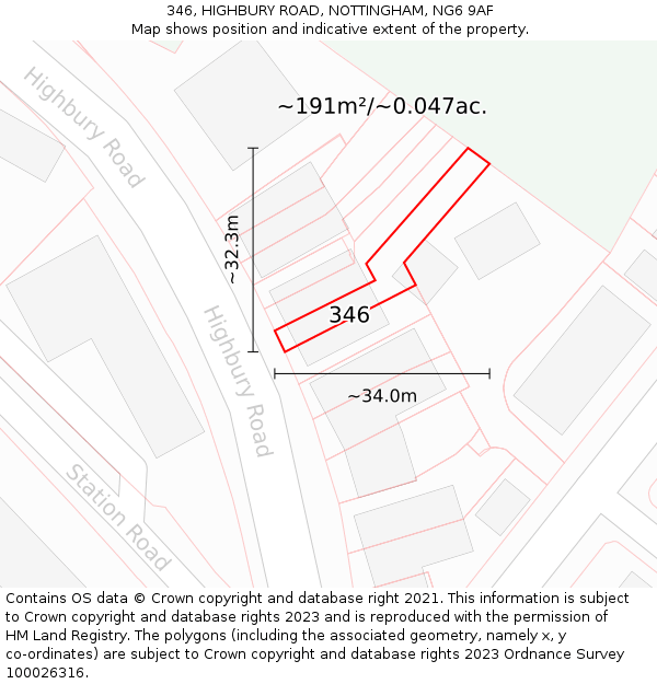 346, HIGHBURY ROAD, NOTTINGHAM, NG6 9AF: Plot and title map