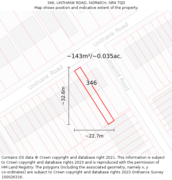 346, UNTHANK ROAD, NORWICH, NR4 7QD: Plot and title map
