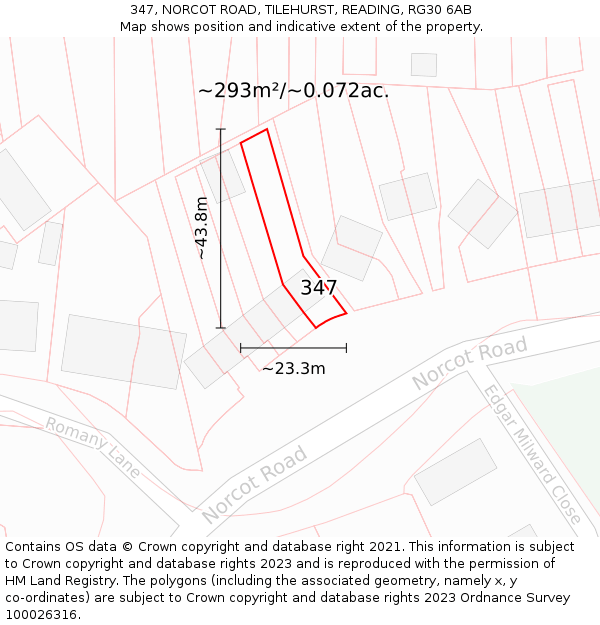 347, NORCOT ROAD, TILEHURST, READING, RG30 6AB: Plot and title map