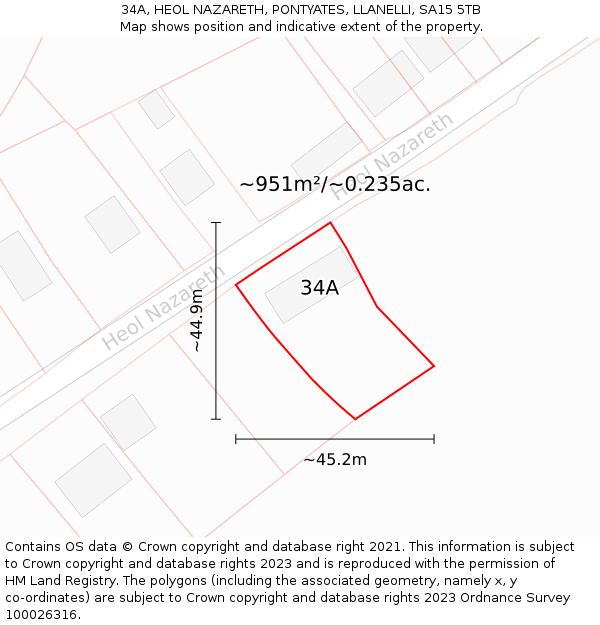 34A, HEOL NAZARETH, PONTYATES, LLANELLI, SA15 5TB: Plot and title map