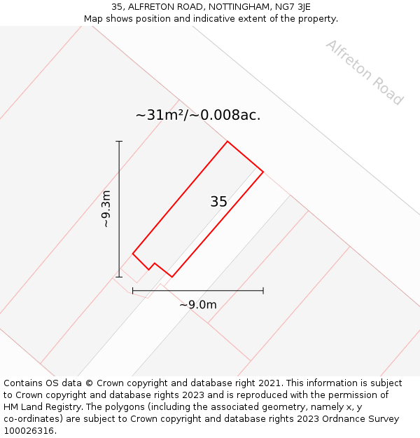 35, ALFRETON ROAD, NOTTINGHAM, NG7 3JE: Plot and title map