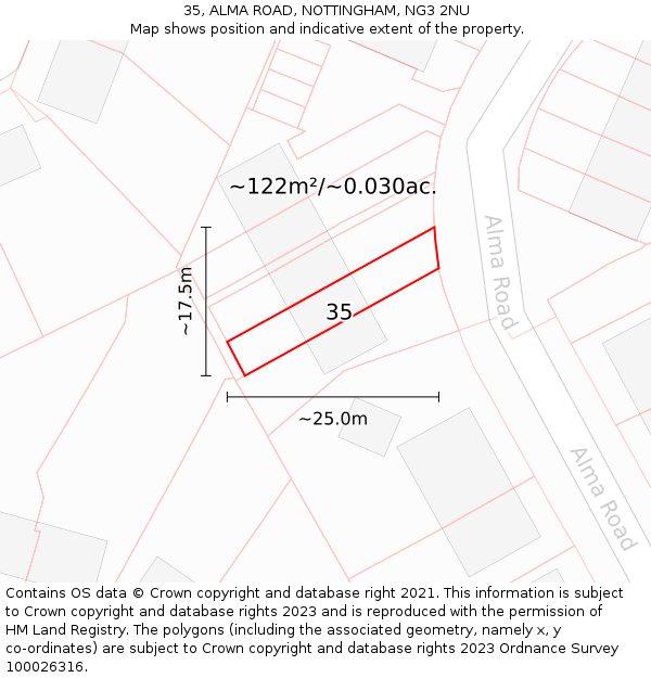 35, ALMA ROAD, NOTTINGHAM, NG3 2NU: Plot and title map