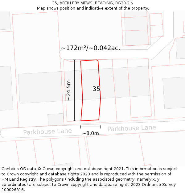 35, ARTILLERY MEWS, READING, RG30 2JN: Plot and title map