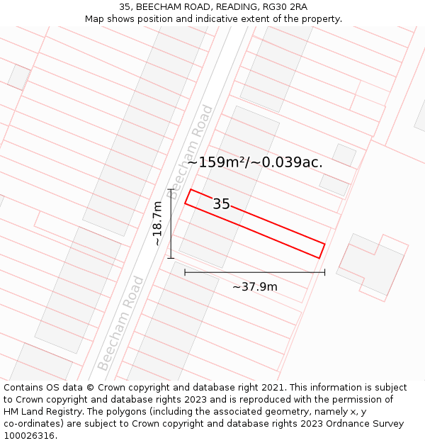 35, BEECHAM ROAD, READING, RG30 2RA: Plot and title map