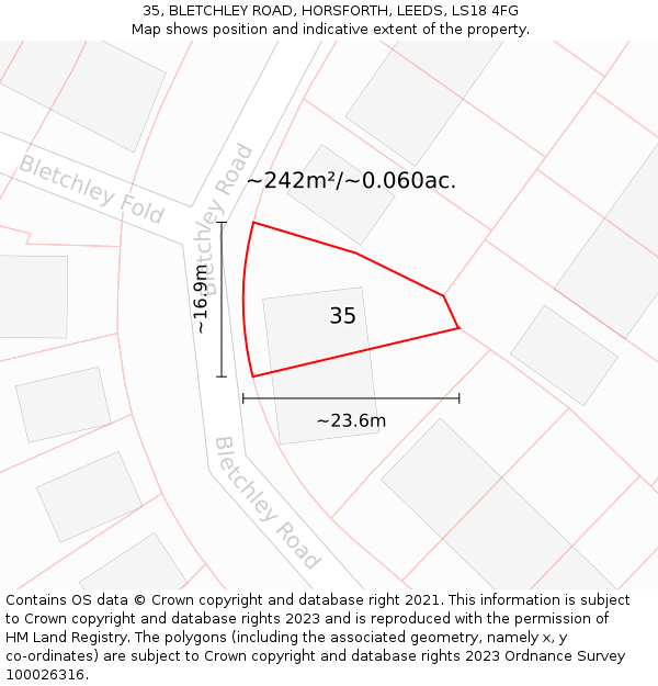 35, BLETCHLEY ROAD, HORSFORTH, LEEDS, LS18 4FG: Plot and title map