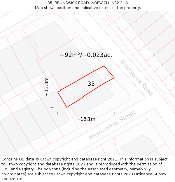 35, BRUNSWICK ROAD, NORWICH, NR2 2HA: Plot and title map