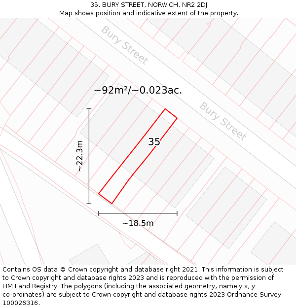 35, BURY STREET, NORWICH, NR2 2DJ: Plot and title map
