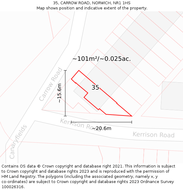 35, CARROW ROAD, NORWICH, NR1 1HS: Plot and title map