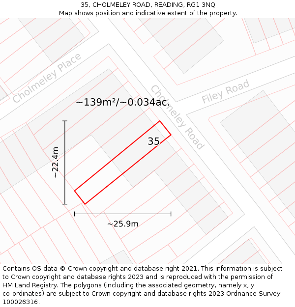 35, CHOLMELEY ROAD, READING, RG1 3NQ: Plot and title map