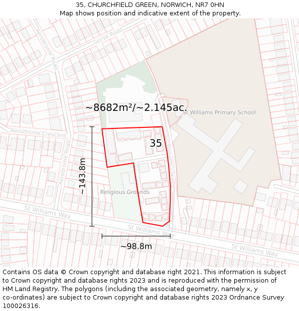 35, CHURCHFIELD GREEN, NORWICH, NR7 0HN: Plot and title map
