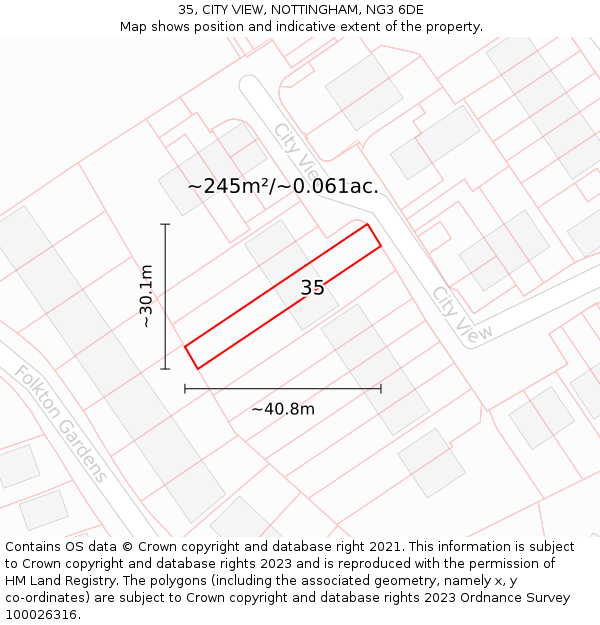 35, CITY VIEW, NOTTINGHAM, NG3 6DE: Plot and title map
